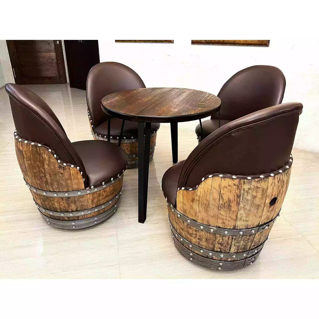 4-Chair Steel Table Set (Dining/Living Room) (Wine Barrel Chair -Whiskey Barrel)