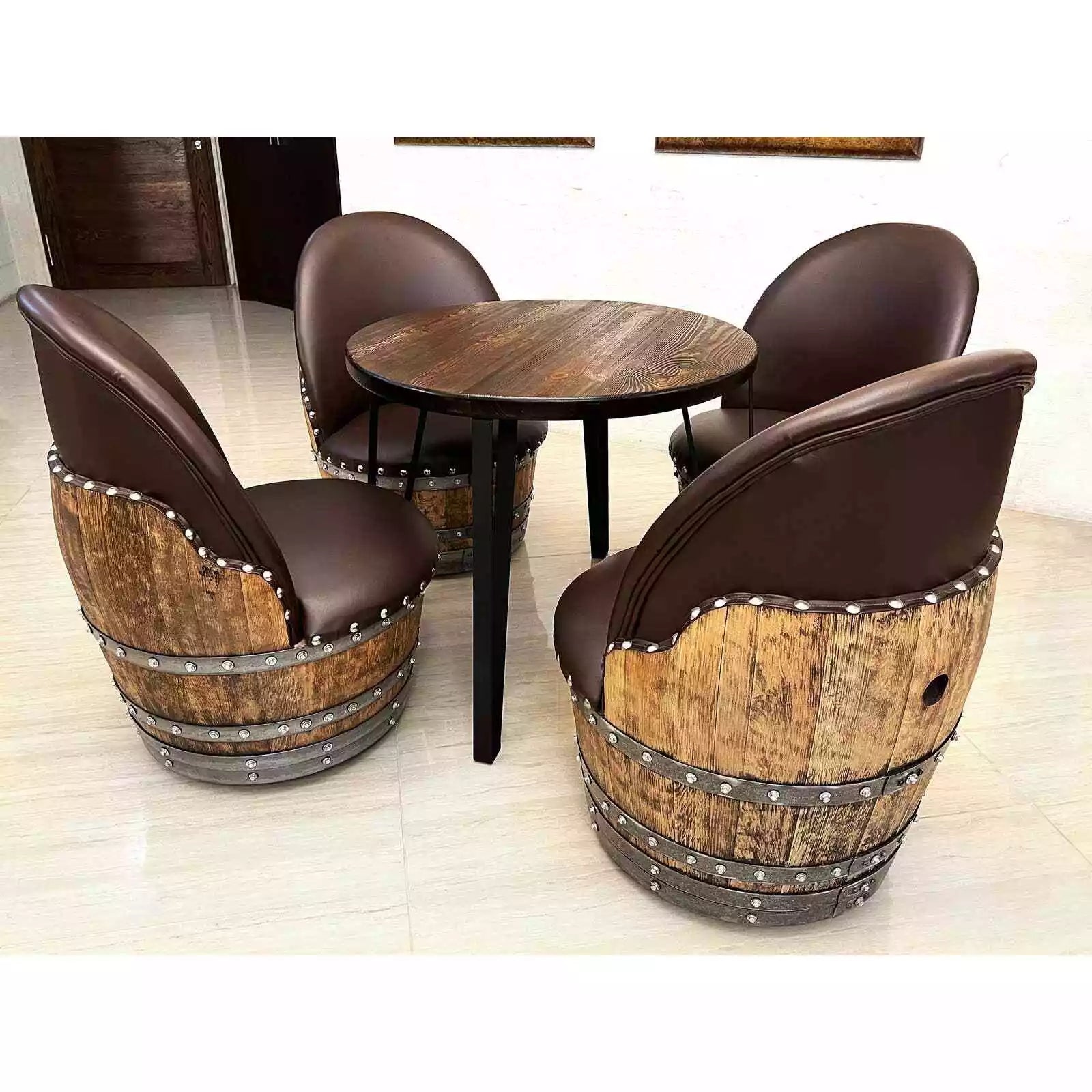 4-Chair Steel Table Set (Dining/Living Room) (Wine Barrel Chair -Whiskey Barrel)